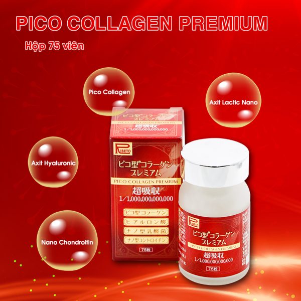 Viên uống Pico Collagen Premium Ribeto Nhật Bản, tăng cường hấp thụ Collagen