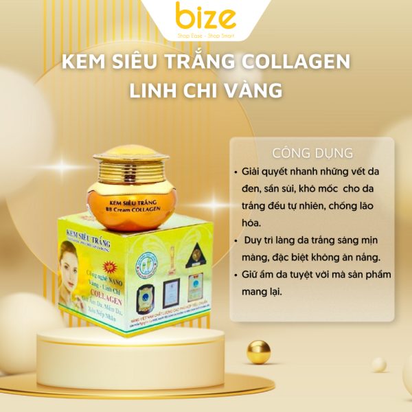 Kem siêu trắng Collagen Linh Chi Vàng 20G