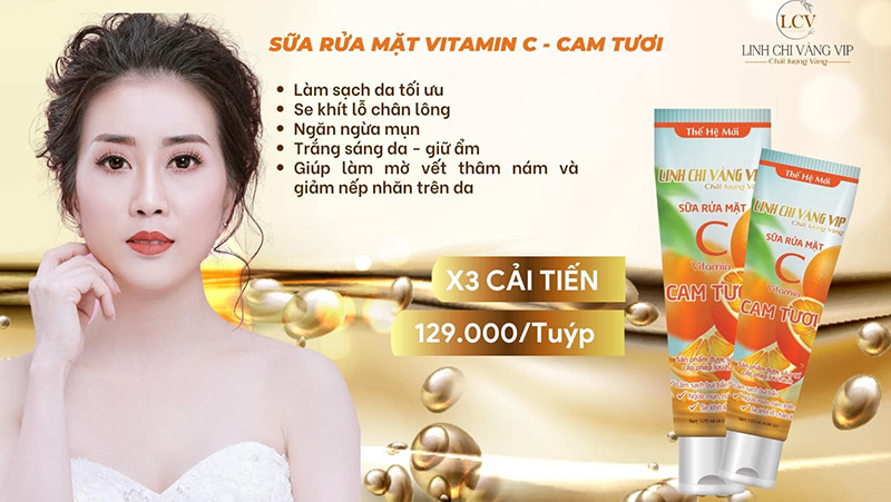 Sữa Rửa Mặt Trắng Da Vitamin C Cam Tươi Linh Chi Vàng 120ml