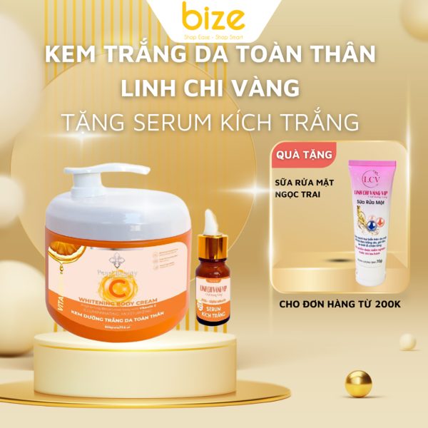 Kem Trắng Da Toàn Thân Vitamin C Linh Chi Vàng Tặng Serum Kích Trắng