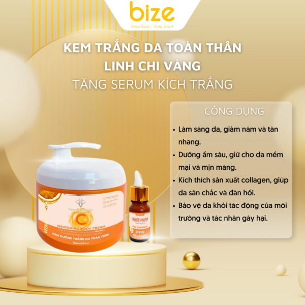 Kem Trắng Da Toàn Thân Vitamin C Linh Chi Vàng Tặng Serum Kích Trắng