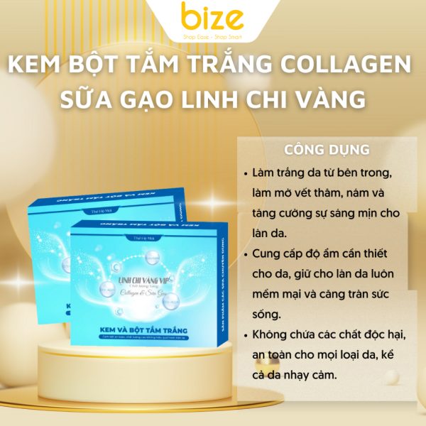 Kem và bột tắm trắng Collagen và Sữa Gạo Linh Chi Vàng