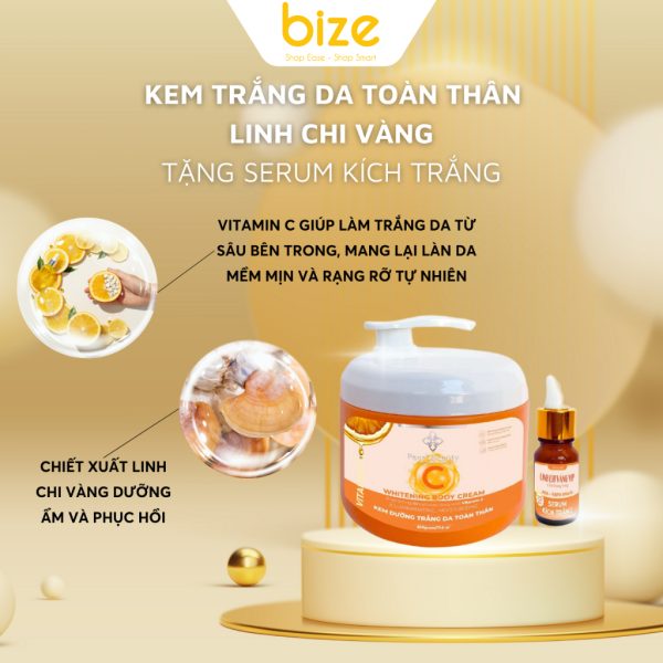 Kem Trắng Da Toàn Thân Vitamin C Linh Chi Vàng Tặng Serum Kích Trắng