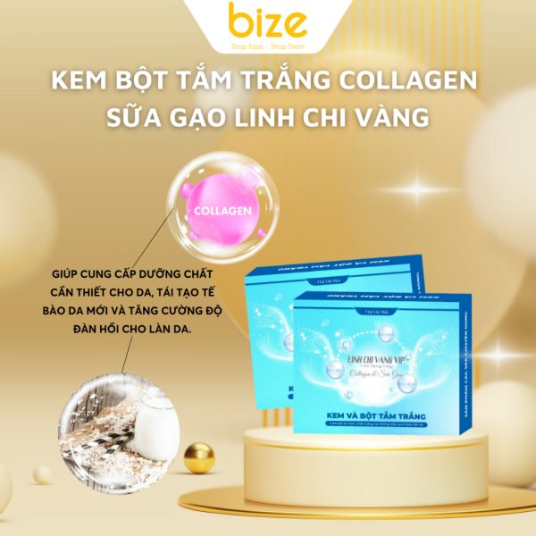 Kem và bột tắm trắng Collagen và Sữa Gạo Linh Chi Vàng