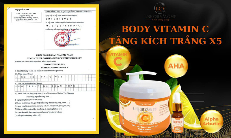 Công bố sản phẩm Kem Body Vitamin C Linh Chi Vàng