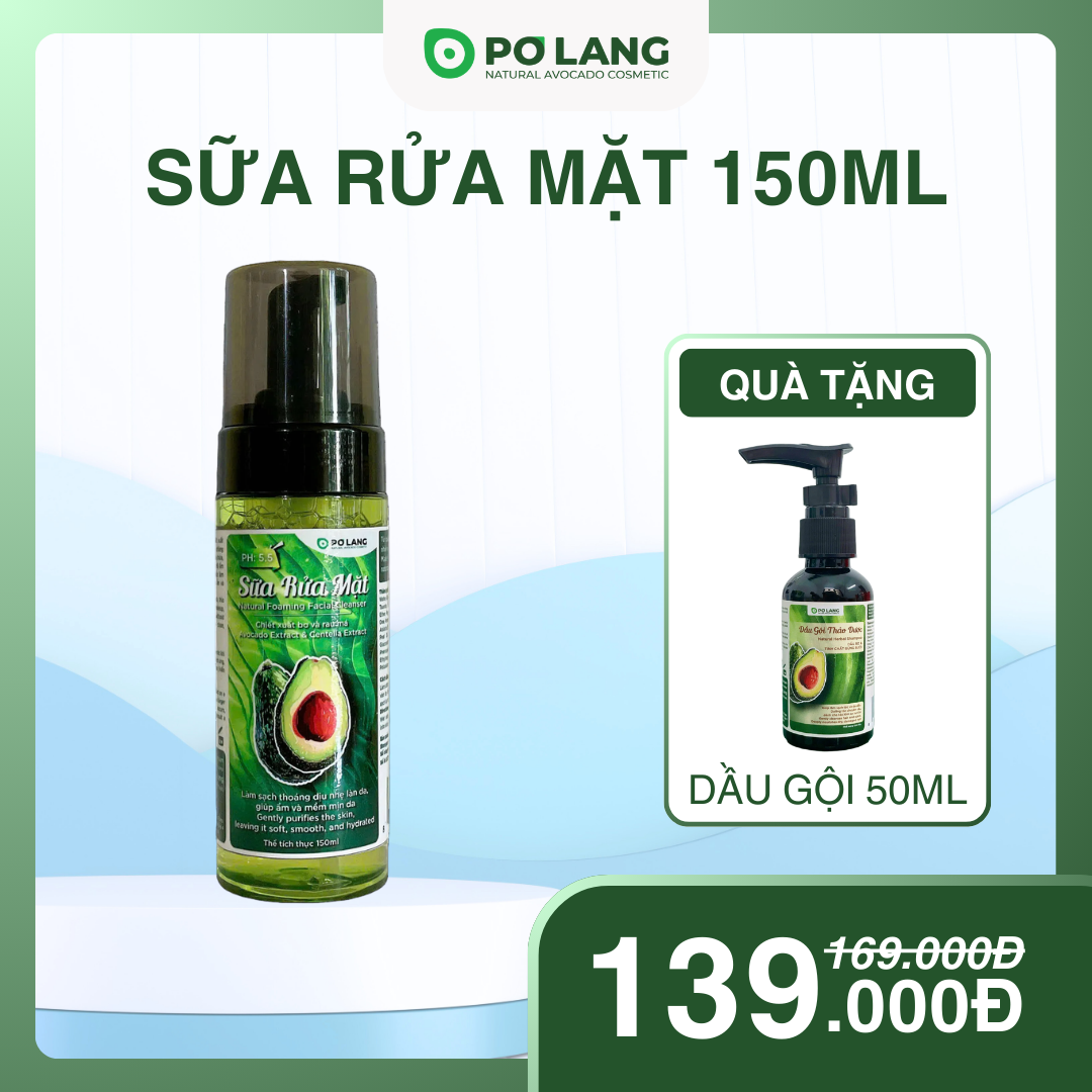 Sữa rửa mặt tạo bọt bơ rau má Pơ Lang 150ml Sữa rửa mặt tạo bọt bơ rau má Pơ Lang 150ml