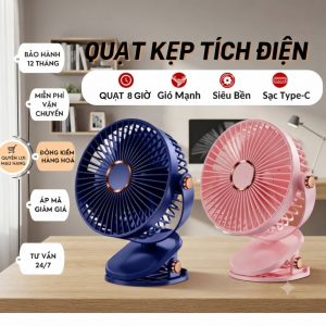 [Biz-E] Quạt Mini Kẹp Bàn Tích Điện 5 Mức Gió Đa Năng Kèm Đèn Ngủ 3 Chế Độ Sáng Cao Cấp Pin 10000mAh Dùng Lâu Tiện Lợi (1)