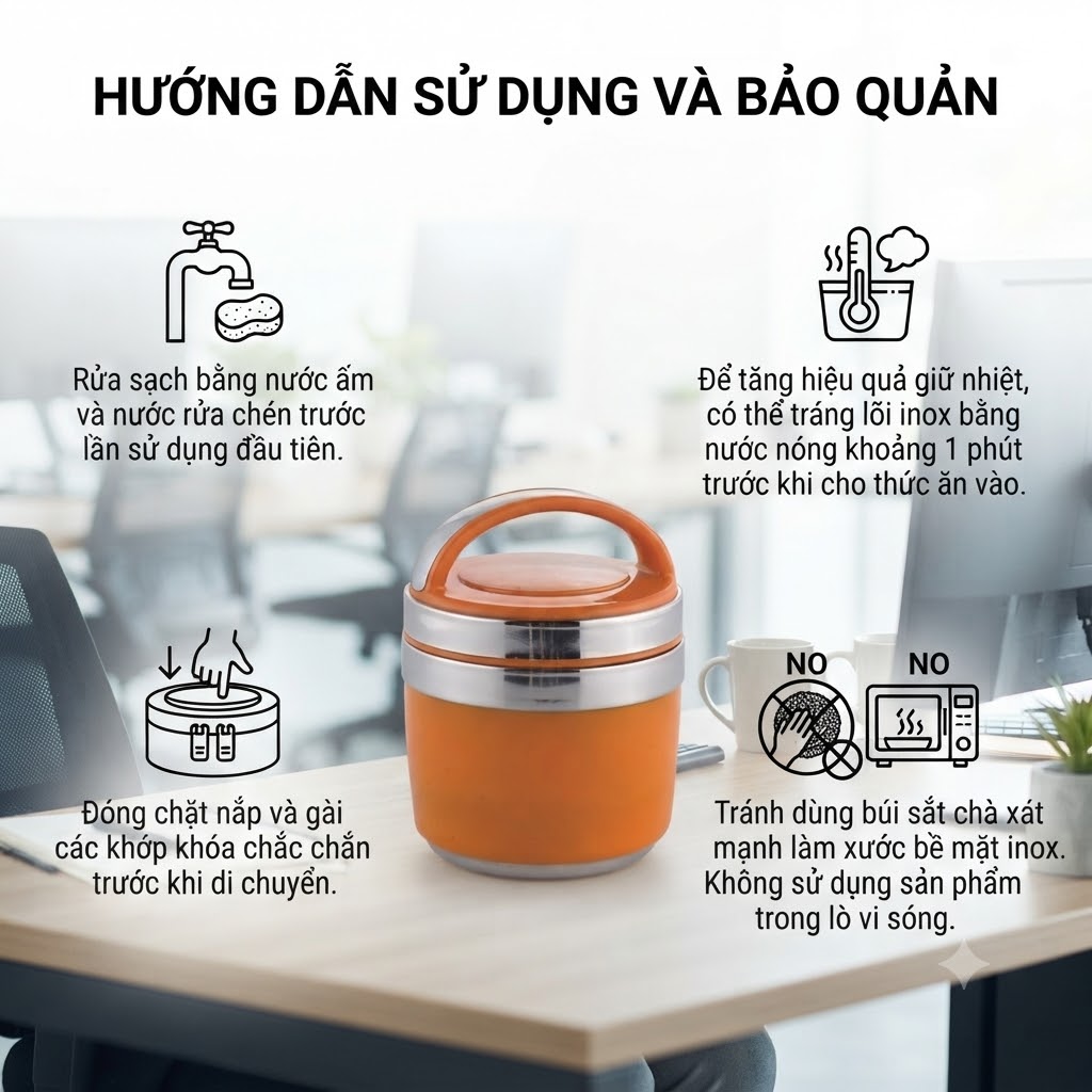 Cà Men Giữ Nhiệt 2 Tầng Inox 304 Dạng Bát Tròn Đựng Canh Cháo Cơm Mang Đi Học, Văn Phòng Tiện Lợi, Thanh Lịch (2)