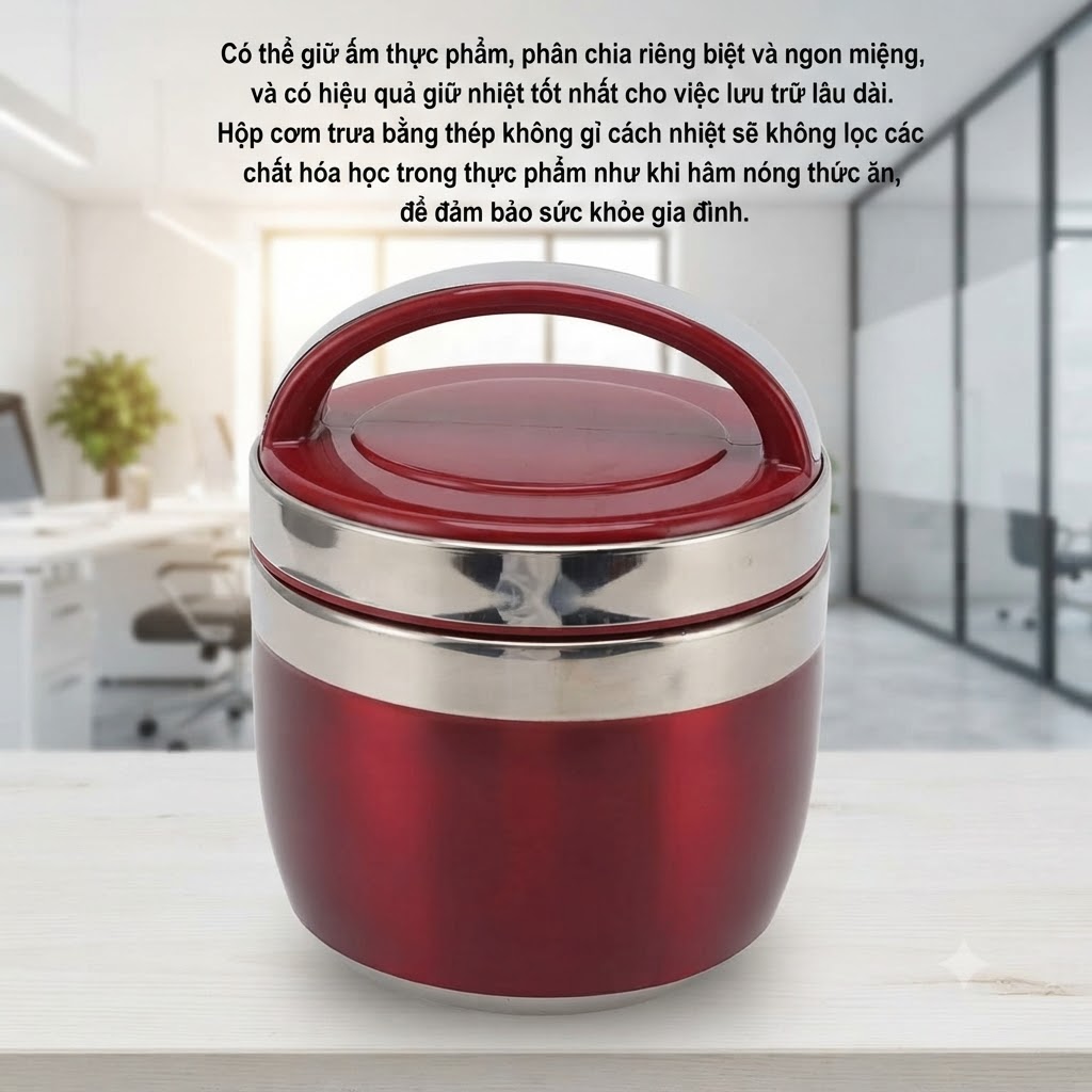 Cà Men Giữ Nhiệt 2 Tầng Inox 304 Dạng Bát Tròn Đựng Canh Cháo Cơm Mang Đi Học, Văn Phòng Tiện Lợi, Thanh Lịch (4)