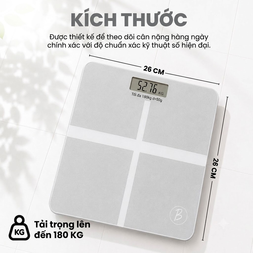 Cân Sức Khỏe Điện Tử Hình Chữ Thập Mặt Kính Cường Lực Tải Trọng 180Kg Màn Hình LCD Hiển Thị Rõ Nét (2)