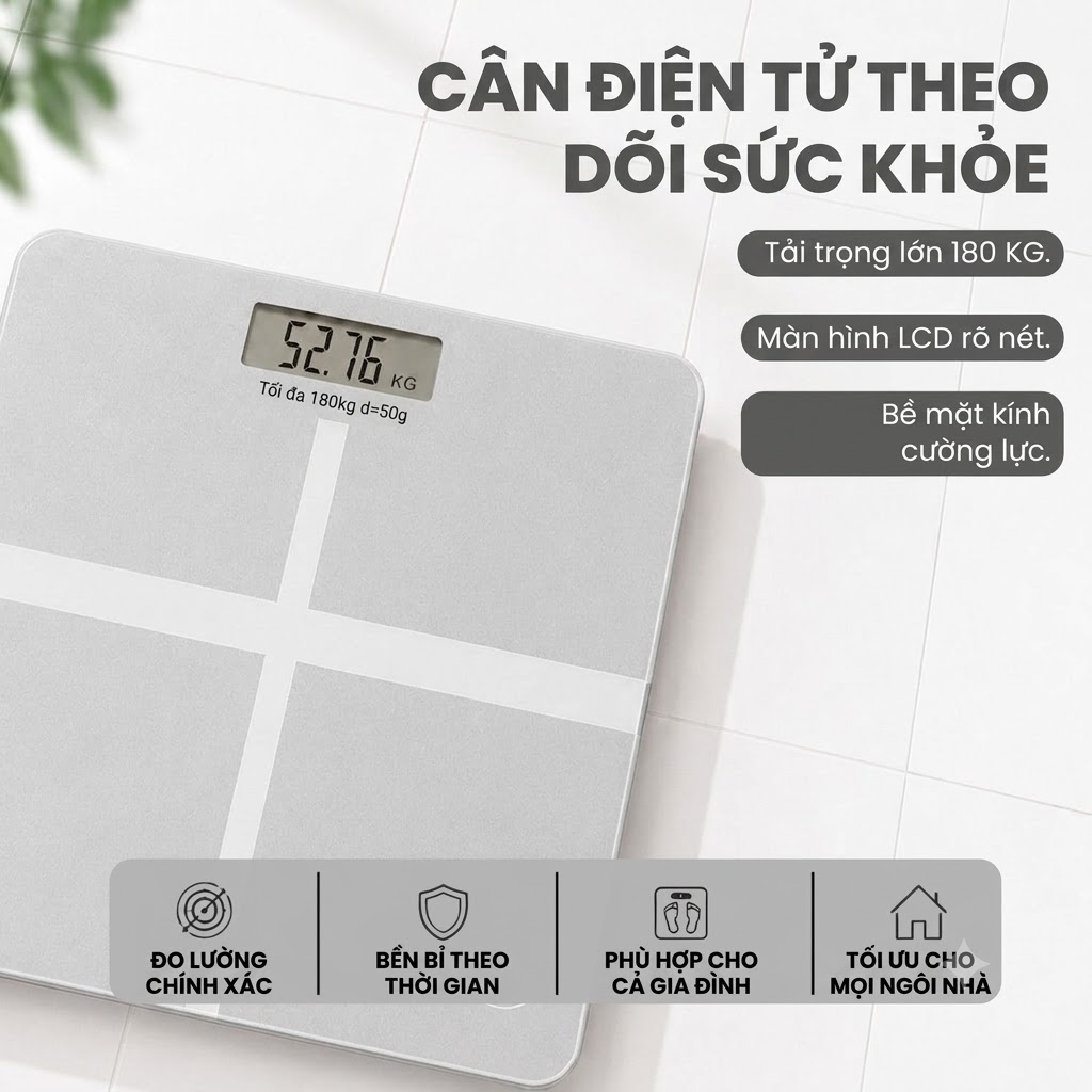 Cân Sức Khỏe Điện Tử Hình Chữ Thập Mặt Kính Cường Lực Tải Trọng 180Kg Màn Hình LCD Hiển Thị Rõ Nét (7)