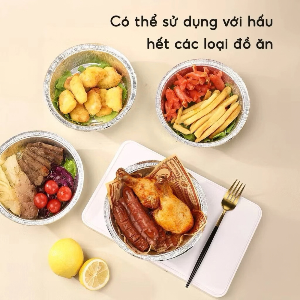 Combo 50 Khay Giấy Bạc Tròn 22cm Lót Nồi Chiên Không Dầu Chịu Nhiệt Tốt Chống Dính Chống Chín Dầu Mỡ (5)