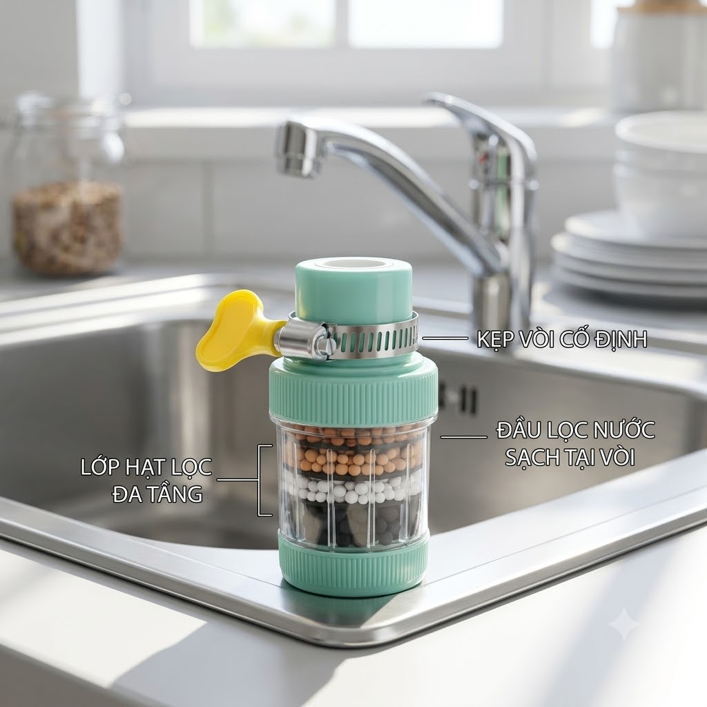 Đầu Vòi Lọc Nước Bồn Rửa Chén 6 Tầng Lọc Tăng Áp Tiết Kiệm Nước Tăng Cường Tẩy Cặn Cho Nhà Bếp Dễ Lắp Đặt (7)