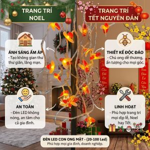 Đèn Nháy Con Ong Dài 8M Dây Đèn LED Decor Cây Thông Noel Cảnh Quan Sân Vườn Tiệc Tiết Kiệm Điện (1)