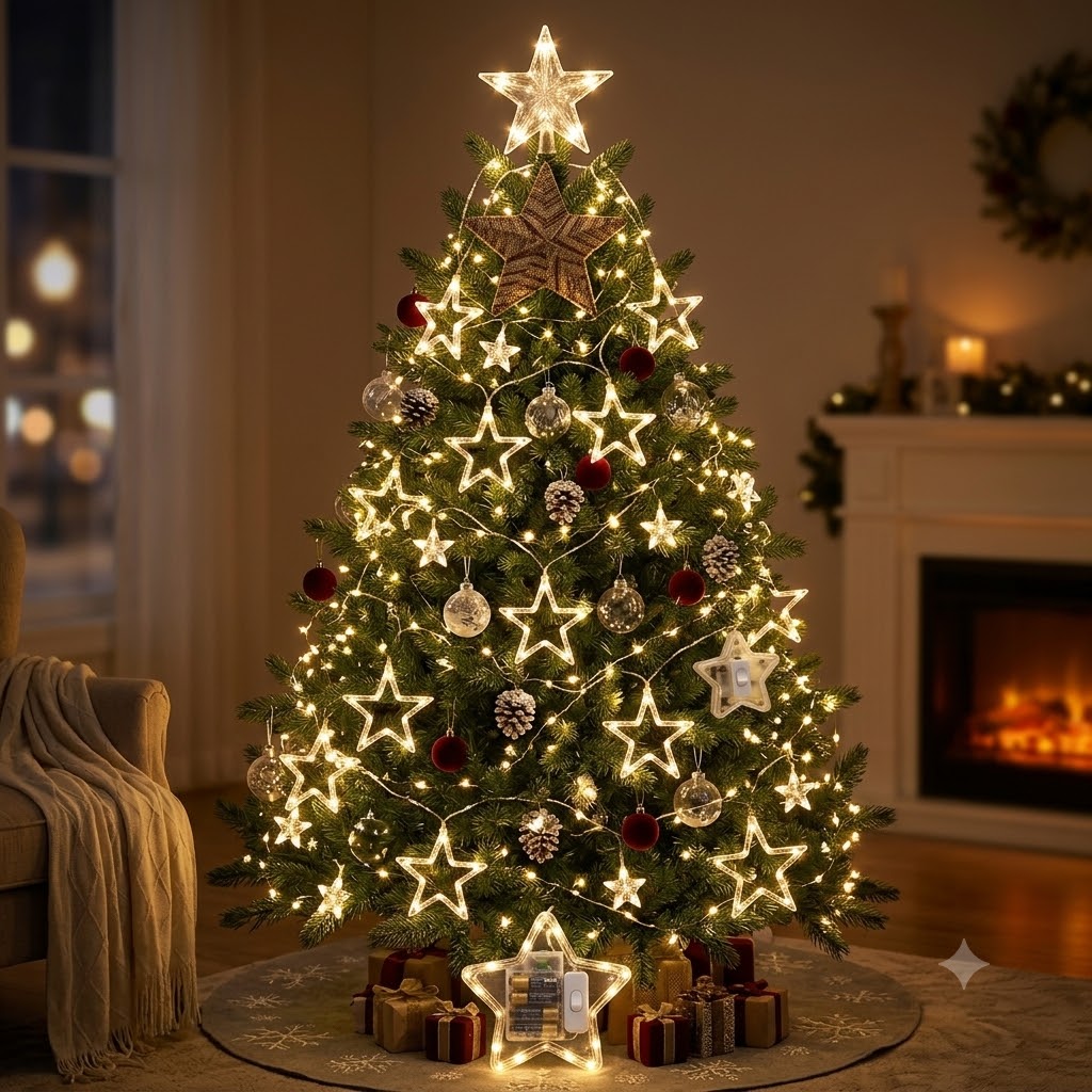 Đèn Nháy Ngôi Sao Dài 5M Dây LED Trang Trí Phòng Ngủ Cây Thông Noel Lễ Tết Tiện Lợi Bền Đẹp (1)
