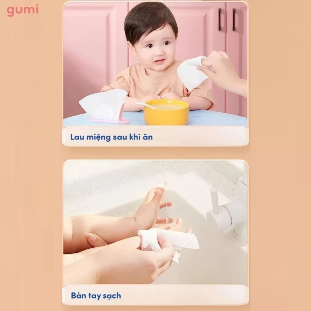 Gummi Khăn Giấy Ướt Cao Cấp Dành Cho Bé Và Gia Đình Không Mùi An Toàn Cho Da Nhạy Cảm Gói Tiện Lợi (3)
