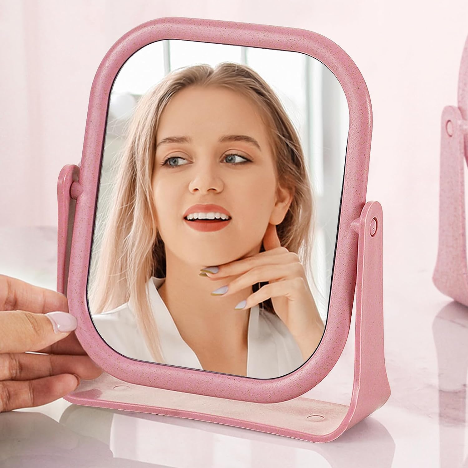 Gương Trang Điểm Để Bàn Chữ Nhật Xoay 360 Độ Soi 2 Mặt Tiện Lợi Khung Nhựa ABS Cao Cấp Phong Cách Hàn Quốc