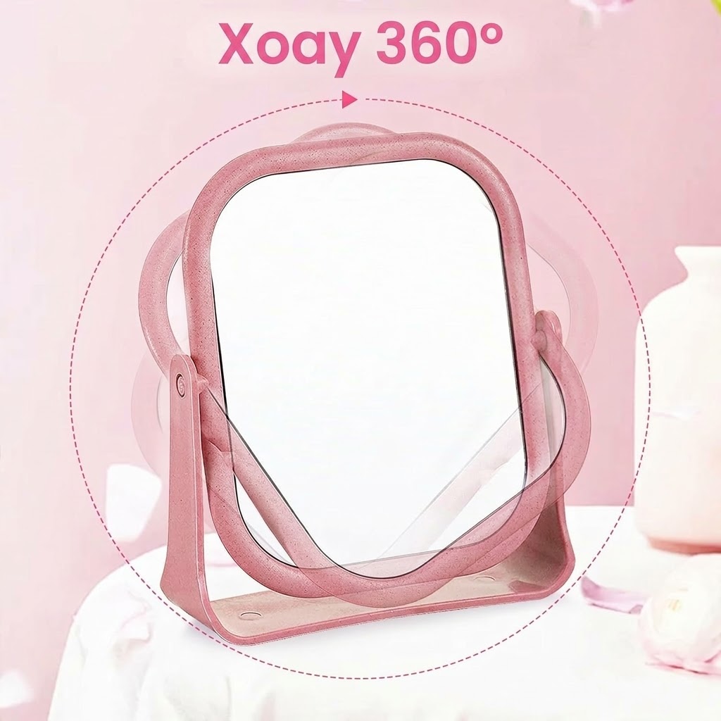 Gương Trang Điểm Để Bàn Chữ Nhật Xoay 360 Độ Soi 2 Mặt Tiện Lợi Khung Nhựa ABS Cao Cấp Phong Cách Hàn Quốc (5)