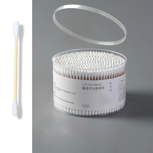 Hộp 300 Que Tăm Bông Thân Gỗ Tự Nhiên Đầu Bông Cotton Mềm Mại Dùng Cho Gia Đình Vệ Sinh Cá Nhân Trang Điểm