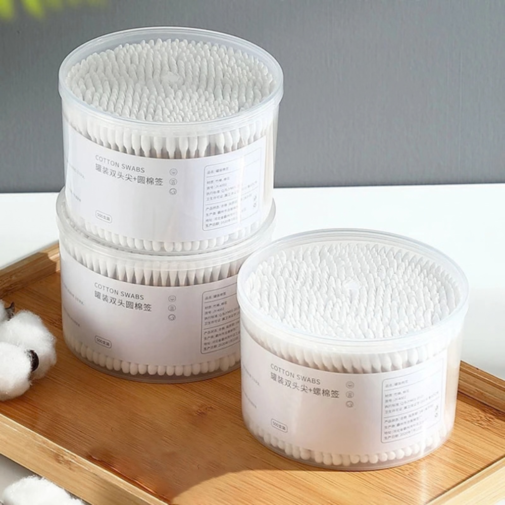 Hộp 500 Que Tăm Bông Thân Gỗ Tự Nhiên Đầu Bông Cotton Mềm Mại Dùng Cho Gia Đình Vệ Sinh Cá Nhân Trang Điểm (5)