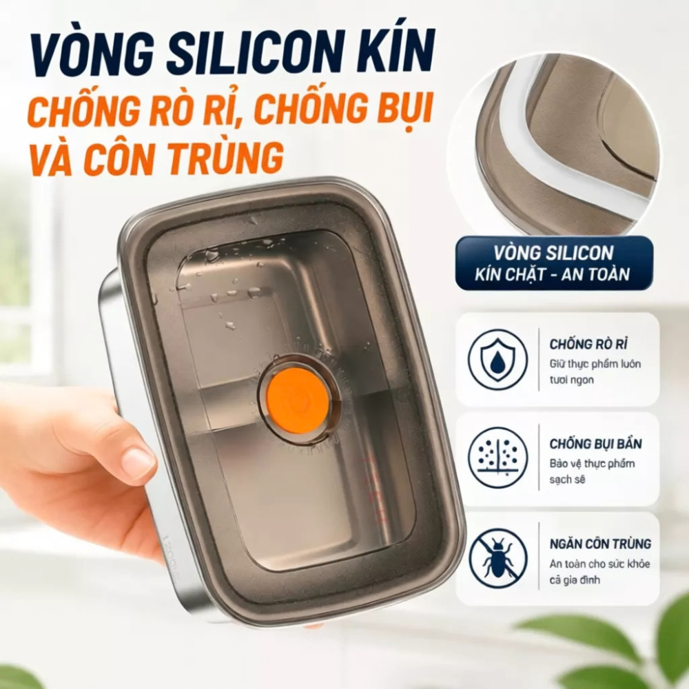 Hộp Inox 304 Dung Tích 1500ml Có Nắp Đậy Kín Hơi Bảo Quản Thực Phẩm Tủ Lạnh Chống Rò Rỉ (2)