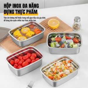 Hộp Inox 304 Dung Tích 1500ml Có Nắp Đậy Kín Hơi Bảo Quản Thực Phẩm Tủ Lạnh Chống Rò Rỉ (4)