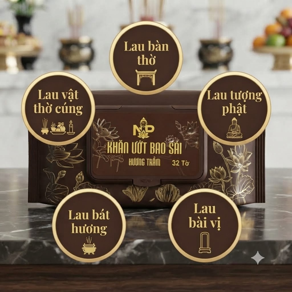 Khăn Ướt Lau Bàn Thờ Bao Sái Tâm An Hương Tràm 32 Tờ Mềm Mại Vệ Sinh Bàn Thờ Đồ Thờ Cúng Tiện Lợi (1)