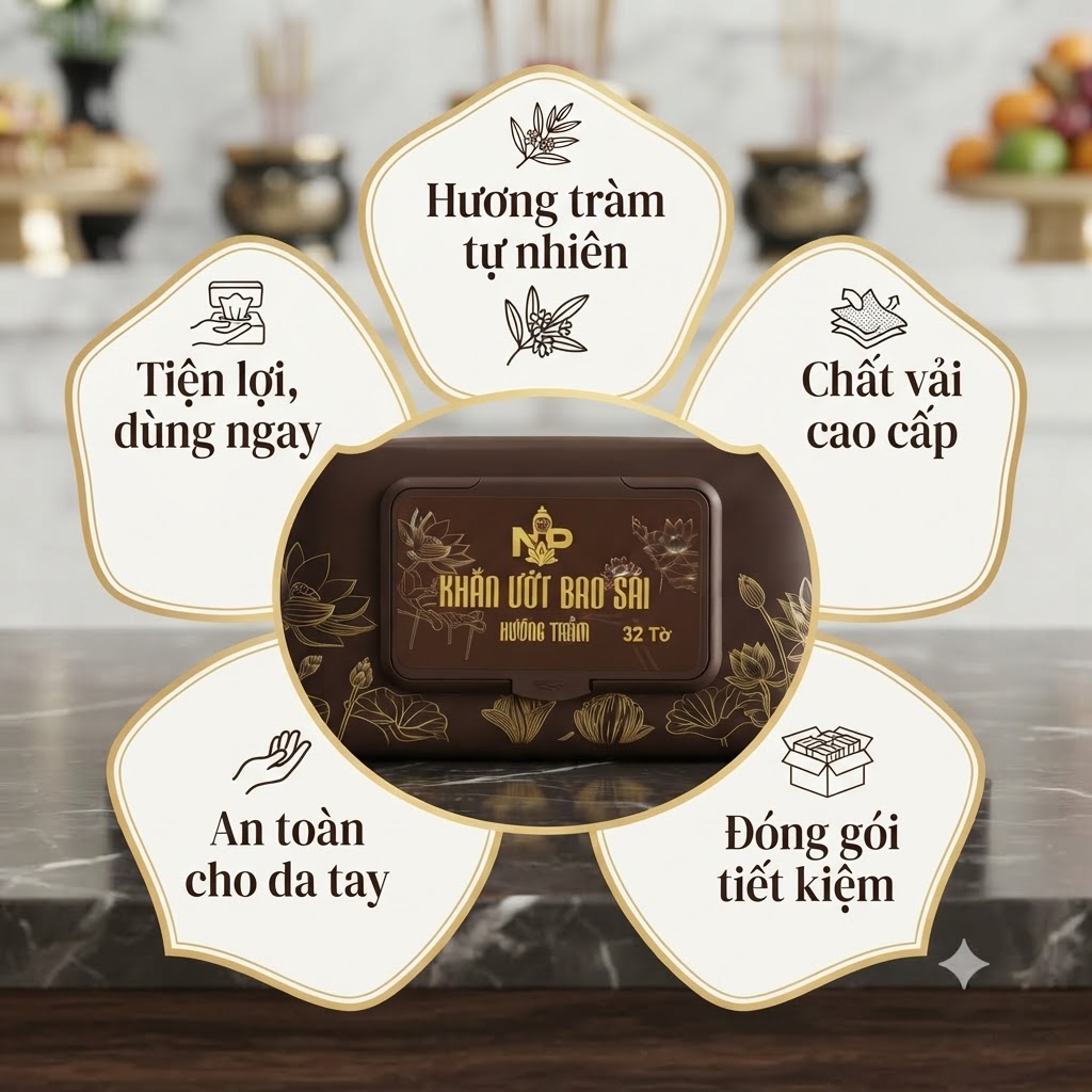 Khăn Ướt Lau Bàn Thờ Bao Sái Tâm An Hương Tràm 32 Tờ Mềm Mại Vệ Sinh Bàn Thờ Đồ Thờ Cúng Tiện Lợi (2)