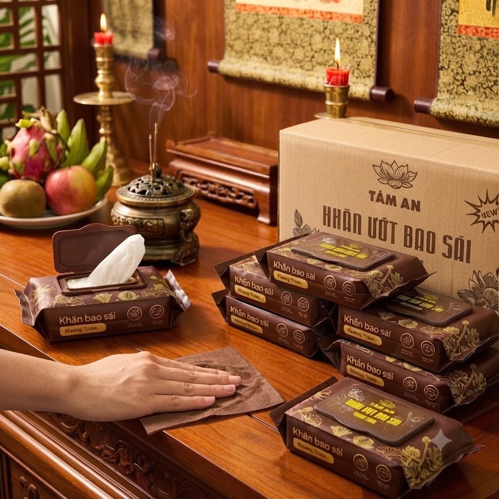Khăn Ướt Lau Bàn Thờ Bao Sái Tâm An Hương Tràm 32 Tờ Mềm Mại Vệ Sinh Bàn Thờ Đồ Thờ Cúng Tiện Lợi (9)