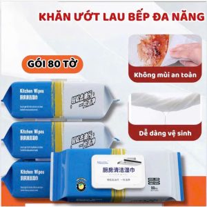 Khăn Ướt Lau Bếp Kitchen Wipes Tẩy Dầu Mỡ Rút Tiện Lợi Kháng Khuẩn Dùng Một Lần Gói 80 Tờ (3)