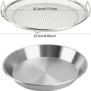 Khay Kèm Vỉ Lưới Lọc Dầu Inox 304 Size 22cm (2)
