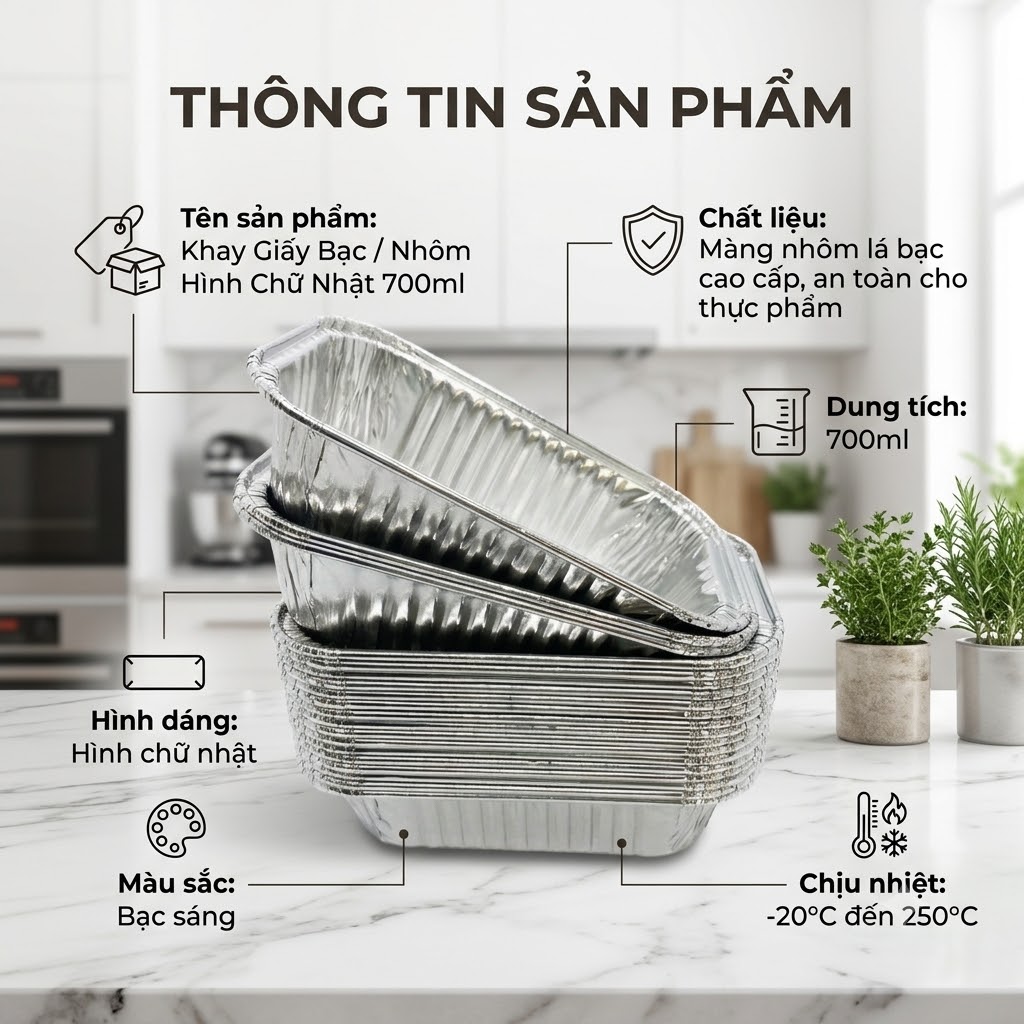 Khay Nhôm Giấy Bạc Chữ Nhật 700ml Đựng Thực Phẩm Bánh Nướng Lò Vi Sóng Nồi Chiên Không Dầu An Toàn Tiết Kiệm (1)