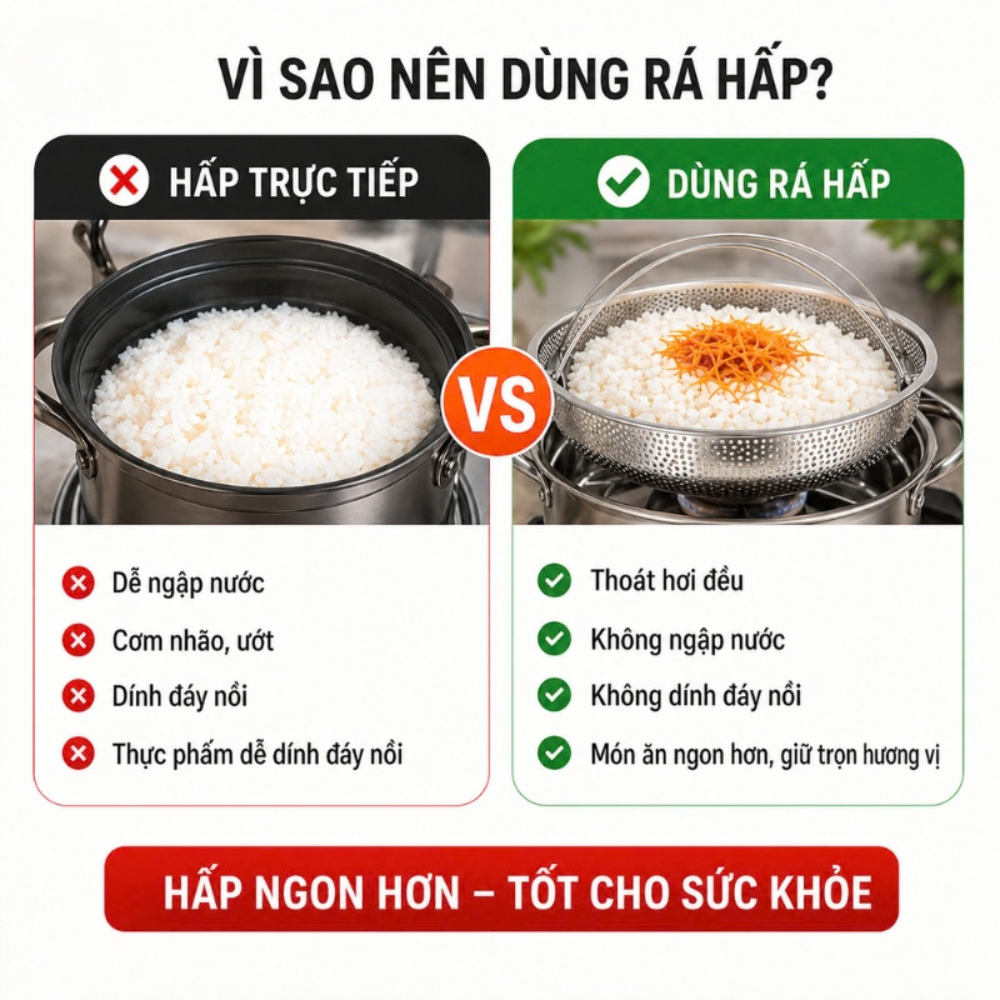 Khay Rổ Hấp Inox Đa Năng Hình Tròn Đường Kính 22.5cm Kèm Chân Đế Tiện Lợi Cho Nhà Bếp (2)