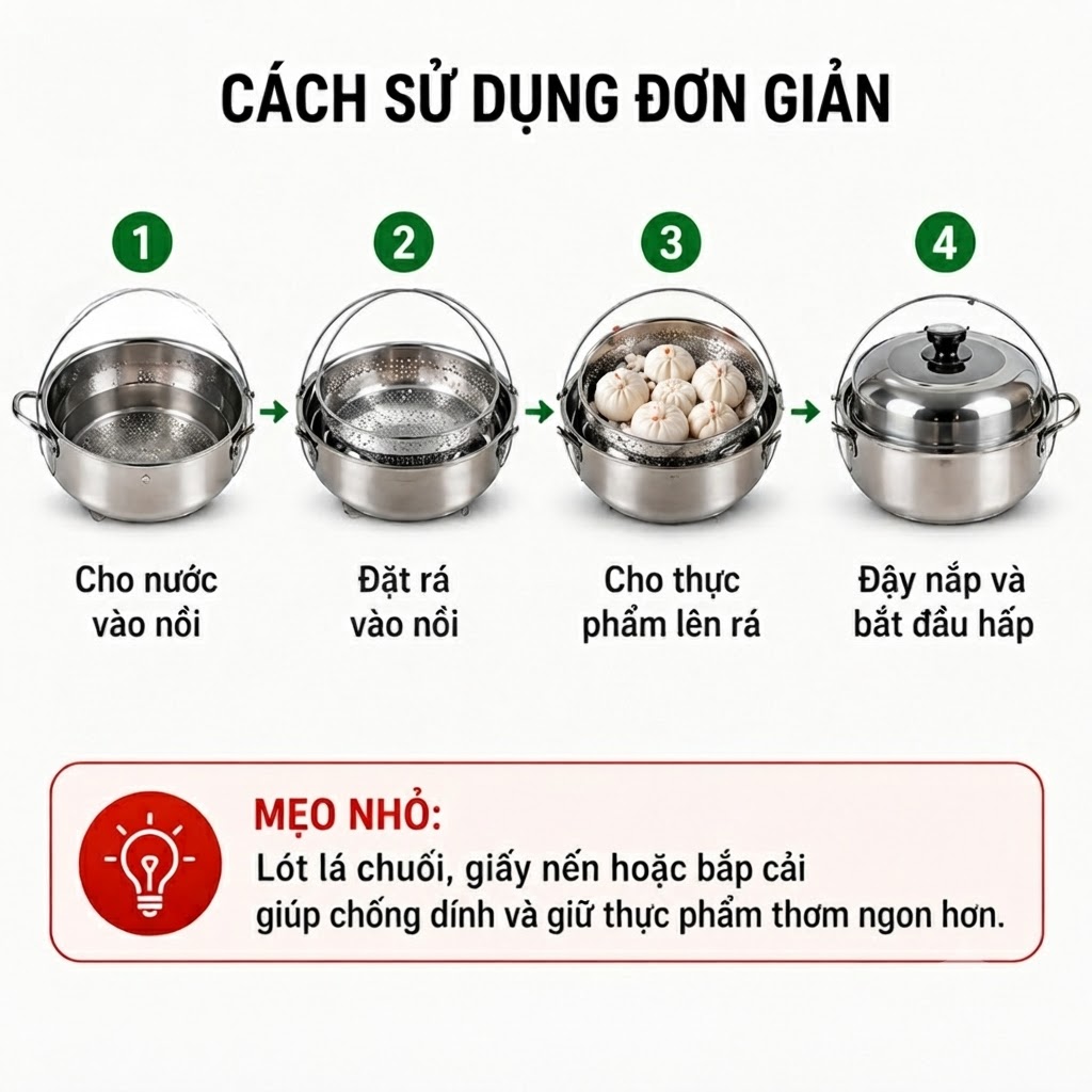 Khay Rổ Hấp Inox Đa Năng Hình Tròn Đường Kính 22.5cm Kèm Chân Đế Tiện Lợi Cho Nhà Bếp (4)