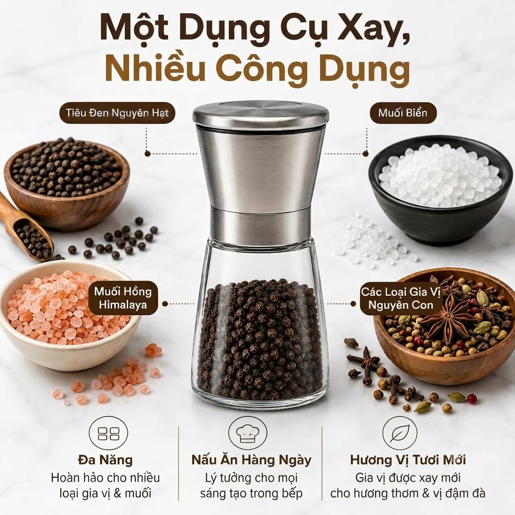 Lọ Xay Hạt Tiêu Cầm Tay Thủy Tinh Cao Cấp Nắp Inox 304 Cối Xay Muối Gia Vị Điều Chỉnh Độ Mịn Tiện Dụng (3) Lọ Xay Hạt Tiêu Cầm Tay Thủy Tinh Cao Cấp Nắp Inox 304 Cối Xay Muối Gia Vị Điều Chỉnh Độ Mịn Tiện Dụng (3)