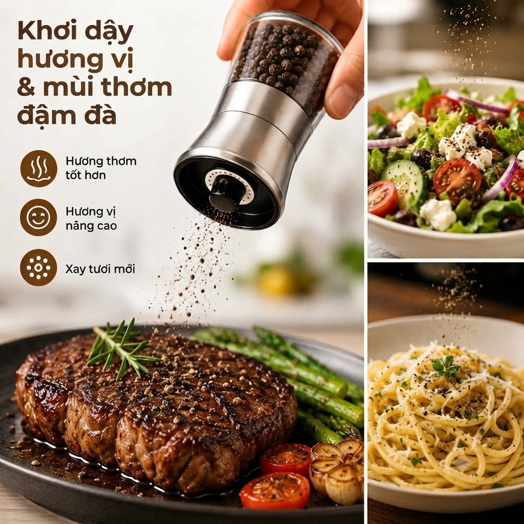 Lọ Xay Hạt Tiêu Cầm Tay Thủy Tinh Cao Cấp Nắp Inox 304 Cối Xay Muối Gia Vị Điều Chỉnh Độ Mịn Tiện Dụng (7)