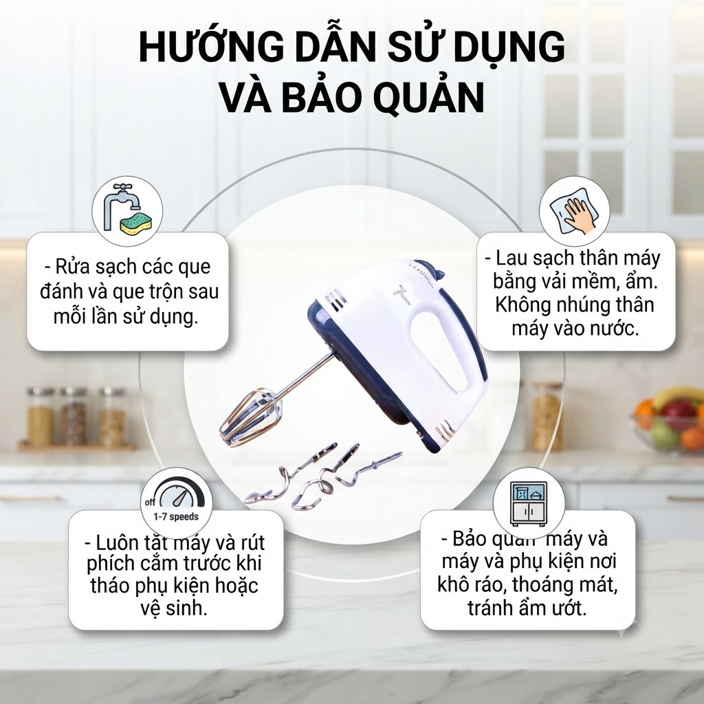 Scarlett Máy Đánh Trứng Cầm Tay 7 Tốc Độ Công Suất 260W Kèm 4 Que Tẩy Tạo Bọt Kem Trộn Bột Tiện Lợi (4)