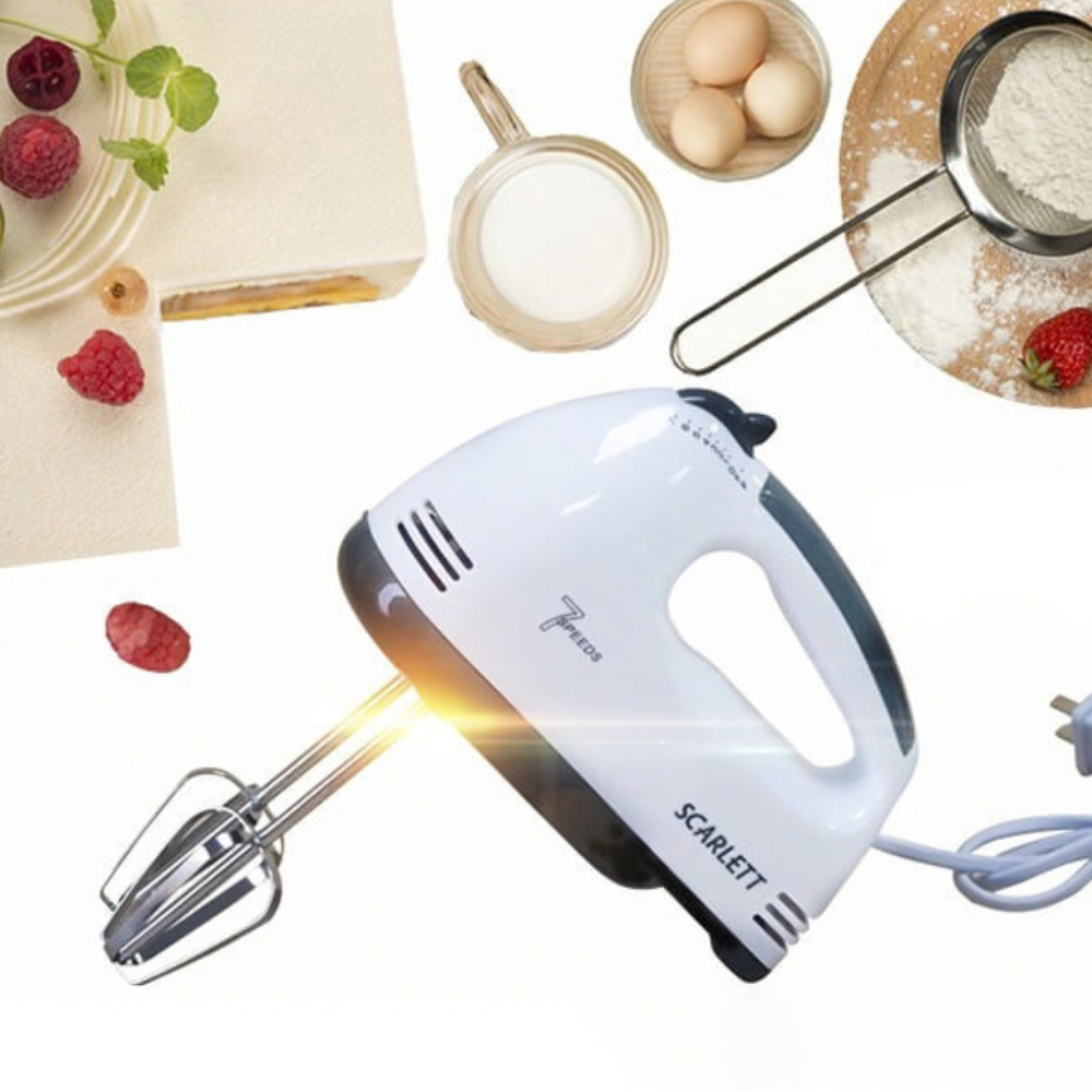 Scarlett Máy Đánh Trứng Cầm Tay 7 Tốc Độ Công Suất 260W Kèm 4 Que Tẩy Tạo Bọt Kem Trộn Bột Tiện Lợi