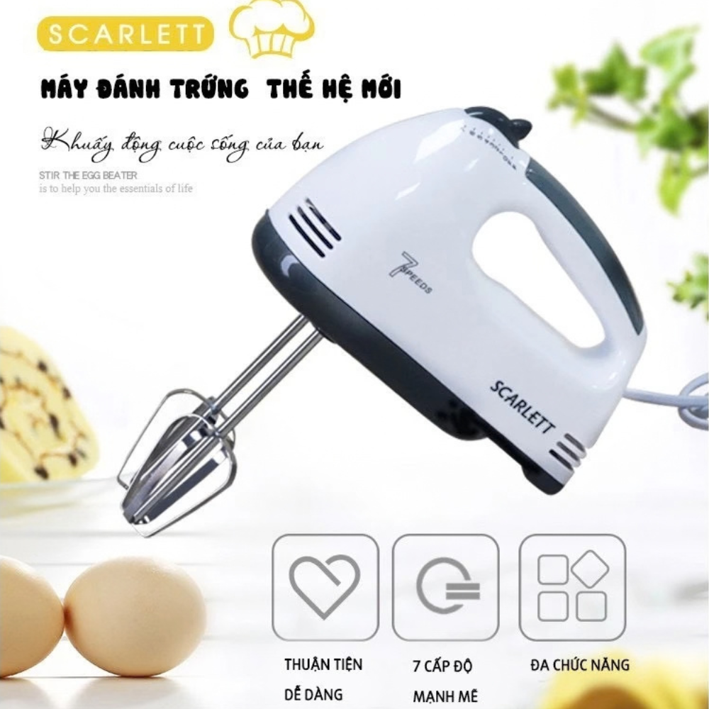 Scarlett Máy Đánh Trứng Cầm Tay 7 Tốc Độ Công Suất 260W Kèm 4 Que Tẩy Tạo Bọt Kem Trộn Bột Tiện Lợi (6)